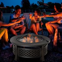 Outsunny Outdoor Fire Pit,Round Firepit with Grill Net - Bronze Tone