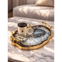 Celina Black And Gold Agate Tray - Gold