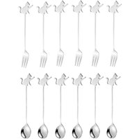 Stainless Steel Cat or Fish Fork and Spoon Set - Silver / 12 / 15cm