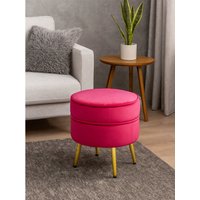 Tamra Round Bright Pink Velvet Gold Leg Footstool - Pink