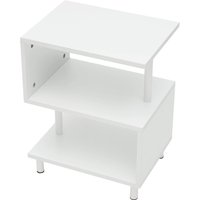Modern 3-Tier S-Shaped Wooden Side Table with Storage Shelves - White