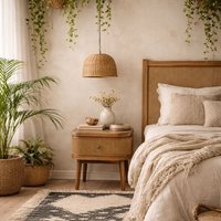 Pasadena 1-Drawer Natural Wood and Rattan Bedside Table - Brown