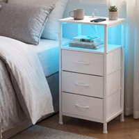 Two LED charging bedside tables with drawers - white