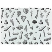 Black & White Vegetables Worktop Protector - Large Textured Glass Chopping Board - Black