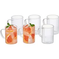 Eden & Willow Set of 6 Ribbed Glass Espresso Coffee Cups with Handles - Clear