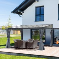 Outsunny Hardtop Pergola Roof and Wall Gazebo - Grey
