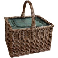 Wicker Butchers Basket with Zipped Cooler Bag - Green