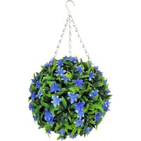 Best Artificial 28cm Blue Lily Hanging Basket Flower Topiary Ball - Blue