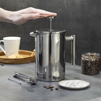 French Press Cafetiere Steel Coffee Maker FREE Filters and Spoons 1500ml - Silver