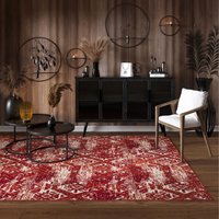 Red Terracotta Distressed Aztec Living Room Rug - Red / 170 x 120cm