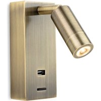 Clifton LED Wall Reading Light USB Port Antique Brass - Antique Brass