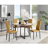 Furniturebox UK, Adley Brown Wood Dining Table and 4 Velvet Milan Black Leg Chairs - Mustard Furniturebox UK, Adley Brown Wood Dining Table and 4 Velvet Milan Black Leg Chairs - Mustard