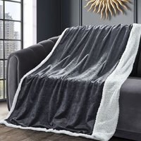 Chunky Sherpa backed Crushed Velvet Throw Blanket - Charcoal