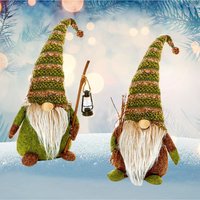 Rustic Forest Christmas Gonk 28cm Sitting Gonk With Green Knitted Hat - Green