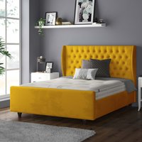 Aurora Chesterfield Wing Plush Velvet Bed Frame with Matching Buttons - Turmeric / Double