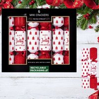 Harvey & Mason, 6 Mini Red And White Christmas Tree Crackers - Red Harvey & Mason, 6 Mini Red And White Christmas Tree Crackers - Red