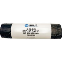 Pack of 10 Refuse Sacks Drawstring 70L - Black