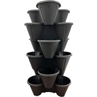 3 Strawberry Planters (Trio 3 Pot) Black Stacking Planters For Flowers - Black