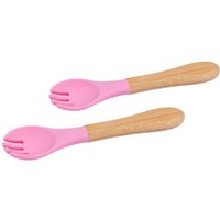 Bamboo Baby Weaning Forks with Silicone Tip - Pack of 2 - Pink