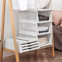 Foldable Stackable Drawer Storage Basket - Grey White / 27l