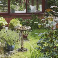 Outsunny Bird Bath with Lotus Leaf Basin for Garden - Bronze Tone