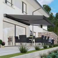 Deluxe Wireless Remote Full Cassette Electric 4.5m Awning With Lights - Pin Stipe Grey