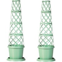 Pistachio Tower Pot Trellis Planter with Saucer - Pistachio / 1
