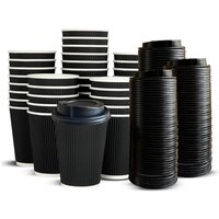 8oz Disposable Kraft Paper Coffee Cups With Lid Black - Black / 200