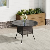 Garden Wicker Tempered Glass Table with Parasol Hole - Black