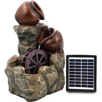 Solar Outdoor Cartwheel Fountain With LED Lights - Grey