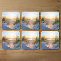 Sunset at the Baltic Sea Beach Designer Coaster Set - Yellow