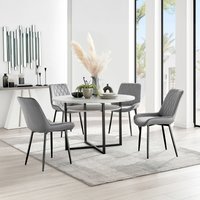 Adley Grey Concrete Effect Storage Dining Table and 4 Pesaro Black Leg Chairs - Grey