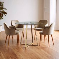 Metropolitan Round Glass Dining Table with Gold Finish Legs - Gold