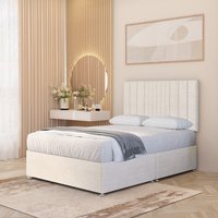 Arizona Plush Velvet Orthopaedic Divan Bed Set Hybrid Mattress and 32" Headboard - Ivory / Super King / 0