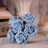 Bunch of 6 Small Foam Tea Roses - China Blue