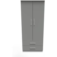 Contrast Ready Assembled 2 Door 2 Drawer Wardrobe - Dusk Grey & White