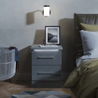 Paris Fully Assembled 2 Drawer Bedside Cabinet with LED lighting - Grey Gloss & Dusk Grey