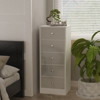 Padstow Ready Assembled 5 Drawer Bedside Cabinet - Uniform Grey & White Matt