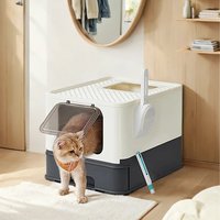 Covered Cat Litter Box with Slide-Out Tray - White