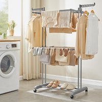3 Tier Clothes Drying Rack Folding Arms, Grey - Dove Grey