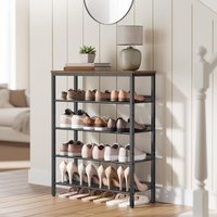 5-Tier Adjustable Shoe Storage Rack with Top Surface Shelf, Entryway Organisation Unit - Honey Brown and Ink Black