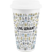 Novelty Civil Servant Ceramic Travel Mug - Reusable Drinks Cup Gift - White