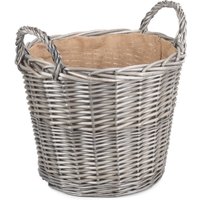 Antique Wash Finish Wicker Lined Log Baskets - Brown / 41cm / 51cm