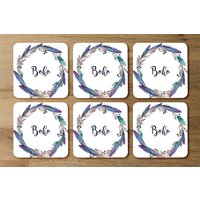 Boho Style Wreath Feathers Coaster - Blue