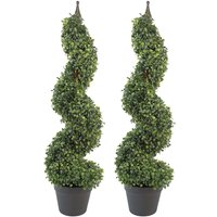 Tall Artificial Boxwood Twist Tree Topiary Spiral Metal Top - Green