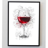 Red Wine Glass Splatter Print - Dark Red / A3