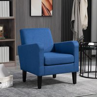 HOMCOM Curved Armchair Seat with Thick Cushion Wood Legs - Blue
