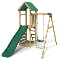 Wooden Climbing Frame with Single Swing, Play Tower and Slide - Multiple Styles - Green / 202cm / Rushmore Green
