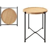 Small Bamboo Side Table And Tray Round End Foldable Bedside Table - Black and Brown / Large