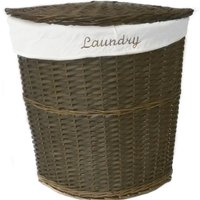 Corner Wicker Laundry Basket Hamper Cotton Lining - Brown / 44cm